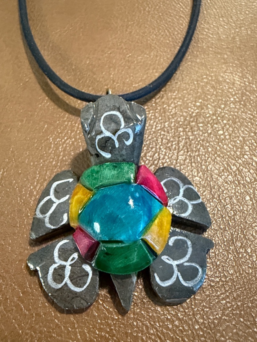 New Marble Multicolor Turtle Pendant Necklace with Black Cord - Women Jewelry